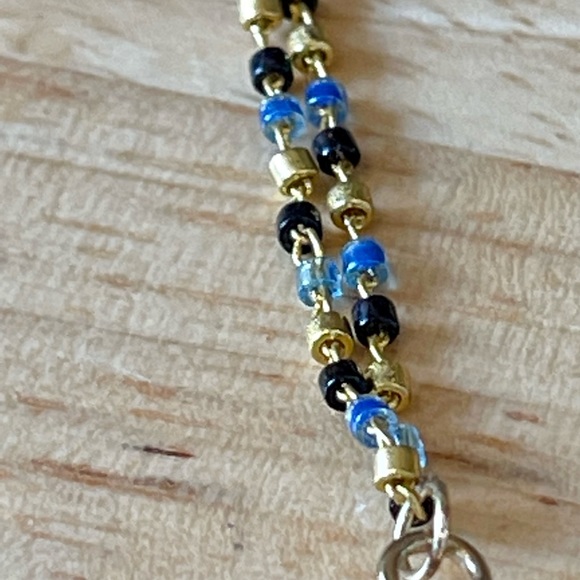 Blue Teardrop Stone Necklace with Gold Beaded Chain - Picture 3 of 4